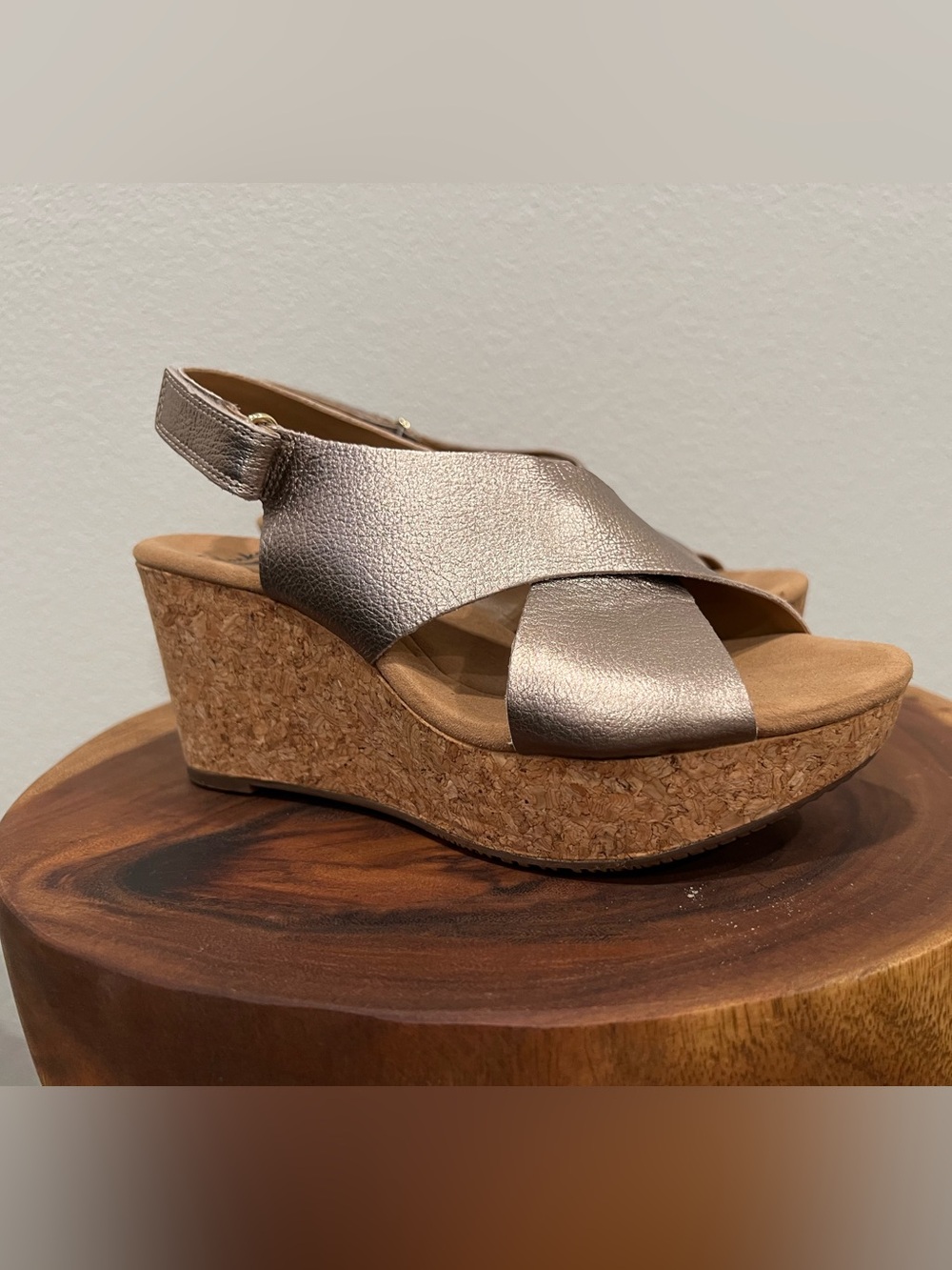 Clarks Metallic Pewter Cork Wedge Sandals - Women